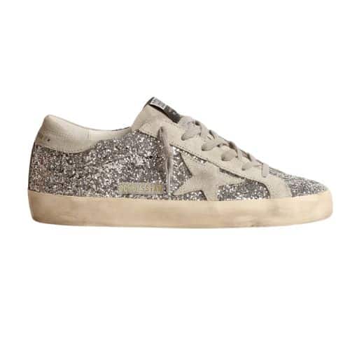 RÉPLICA GOLDEN GOOSE SUPER-STAR CON PURPURINA PLATEADA
